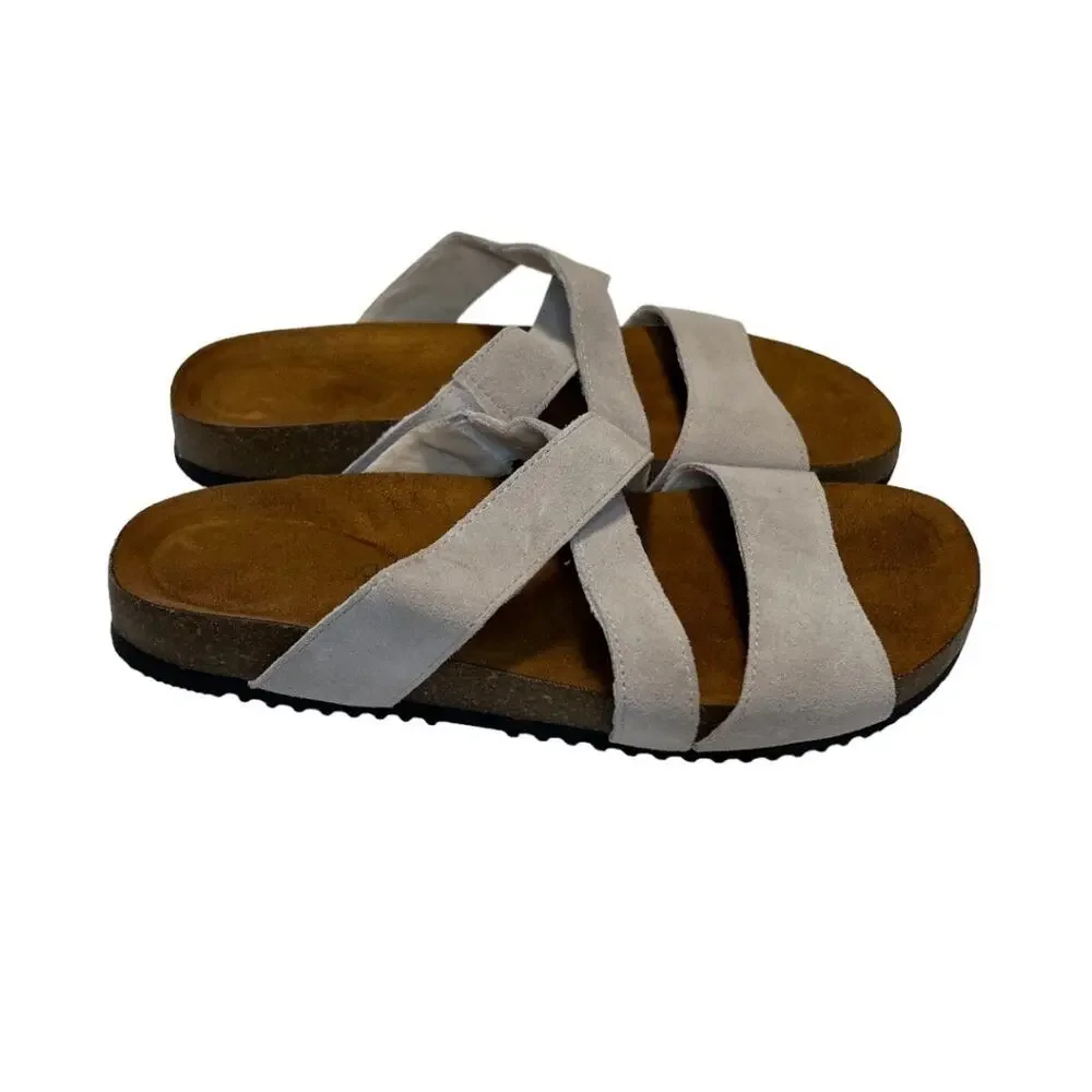 Bearpaw Women's Bonnie Flat Sandals Winter White Sz 8 Open Toe Comfort NWT
